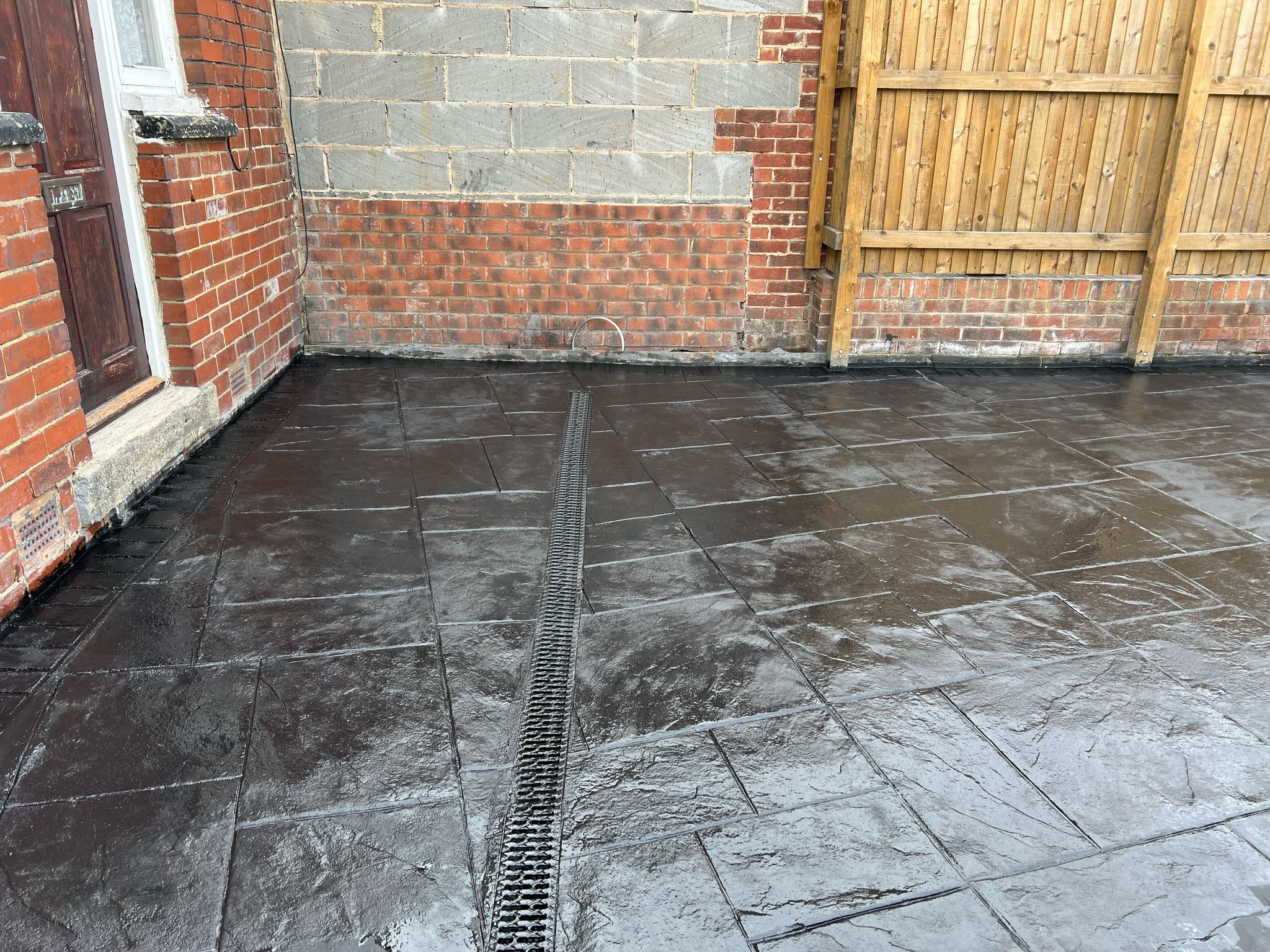 Stamped Concrete Driveway with Drainage Channel