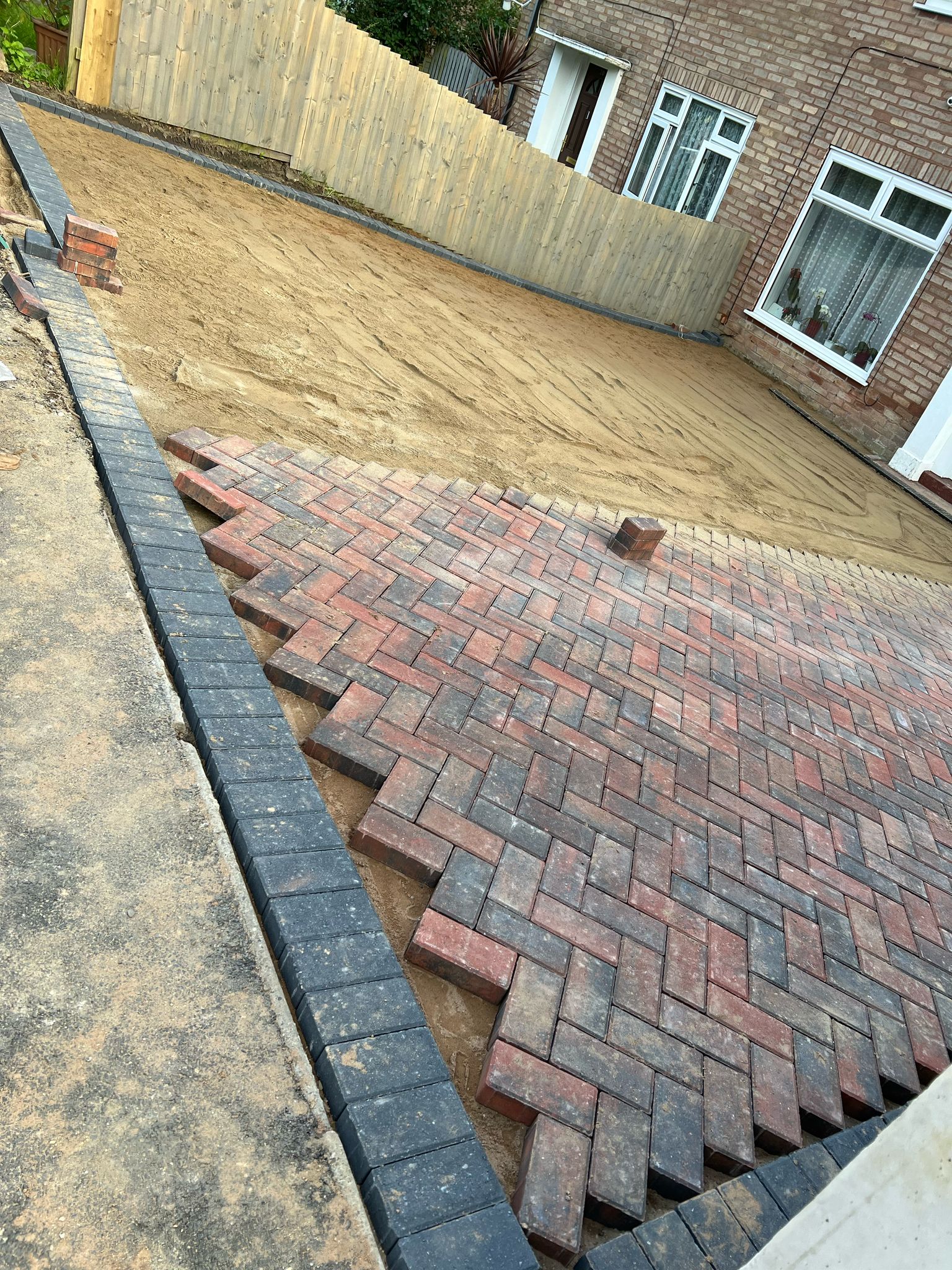 block paving driveway in the process of being installed